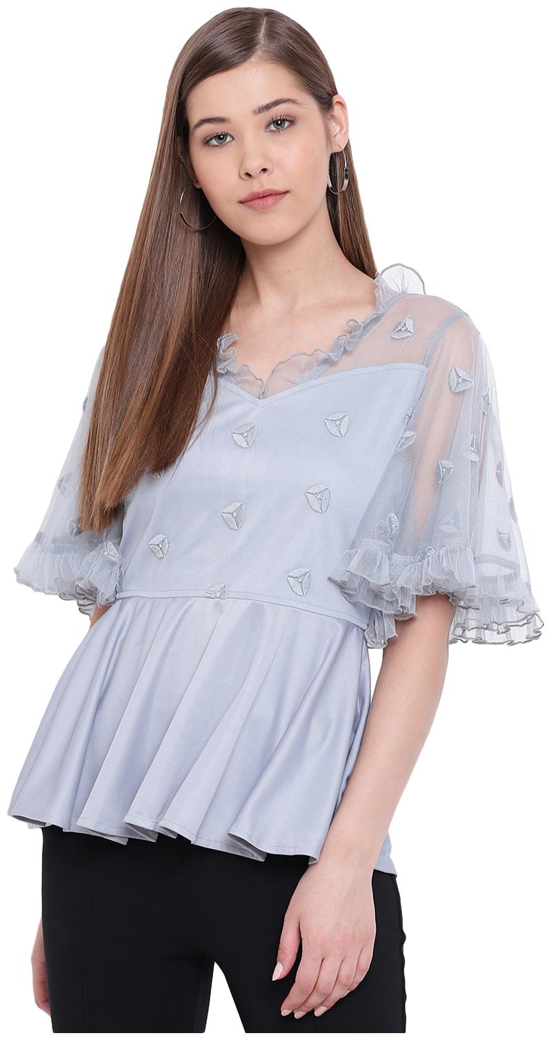 

Texco Women Solid Peplum top - Grey