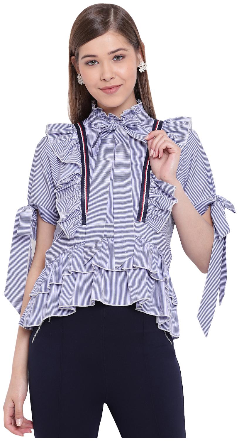 

Texco Women Striped Peplum top - Blue