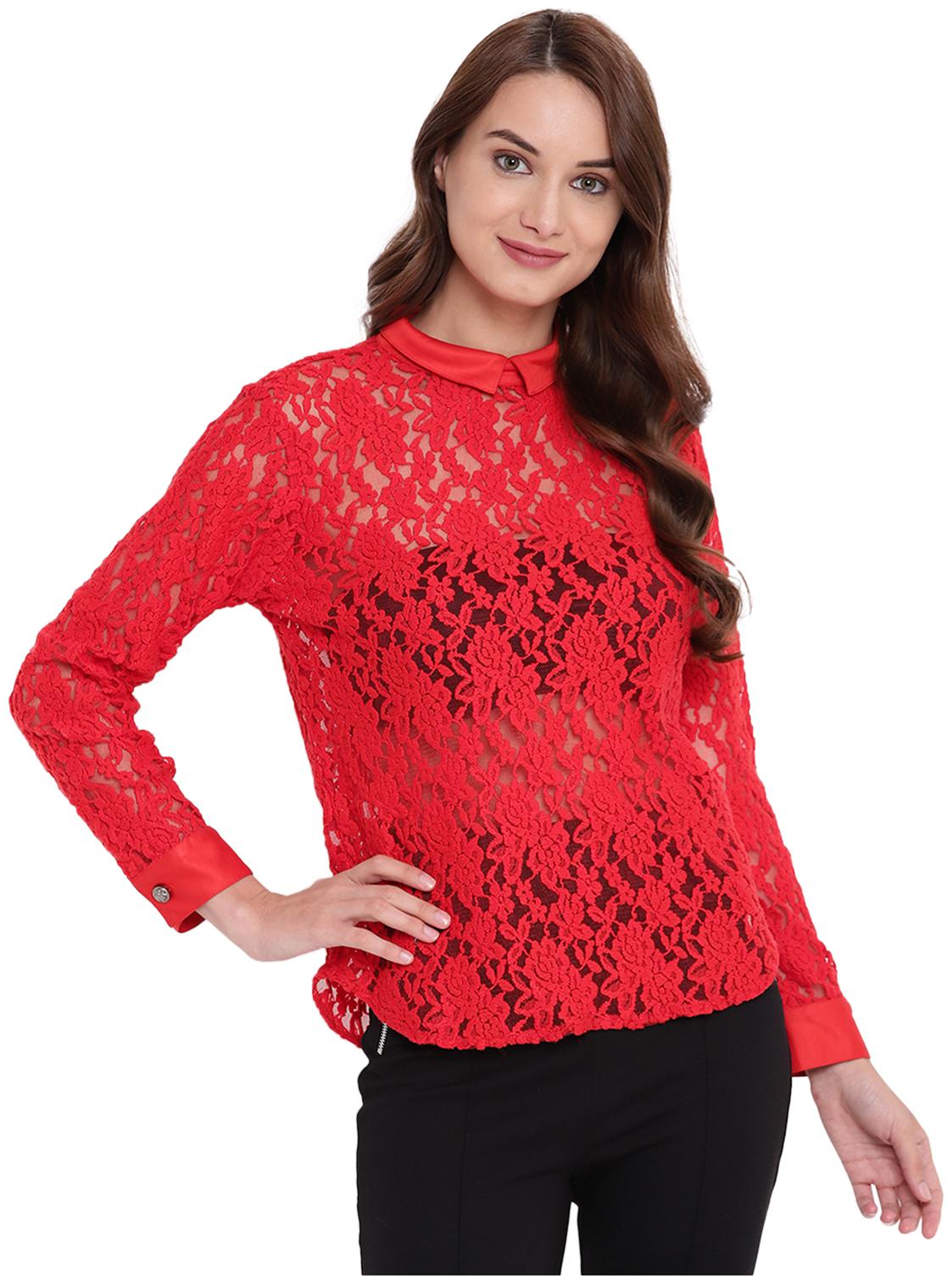 

Texco Polyester Regular Lace Women Regular Top Red color