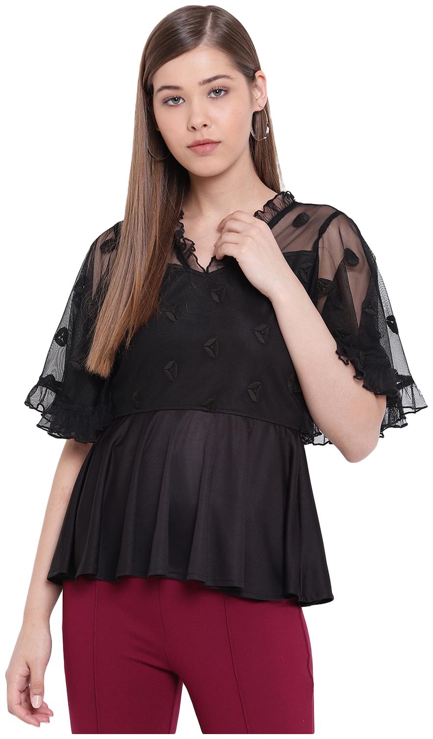 

Texco Women Solid Peplum top - Black