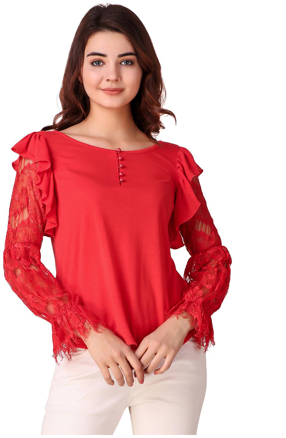

Texco Red Lace Party Wear Top for Women