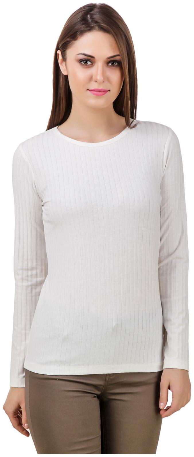 

Texco Self Striped White Knitted Cotton Jersey Tee