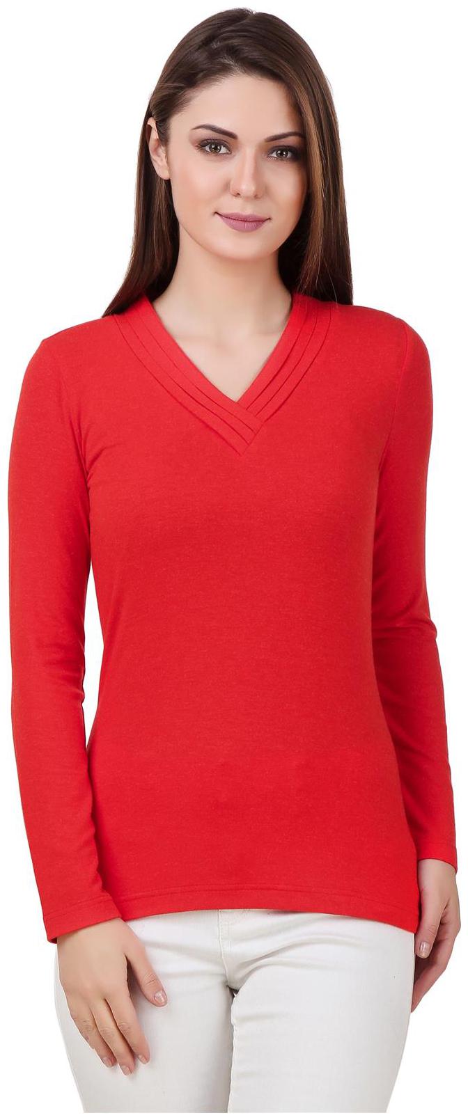 

Texco Women Red Regular fit V neck Viscose rayon T shirt