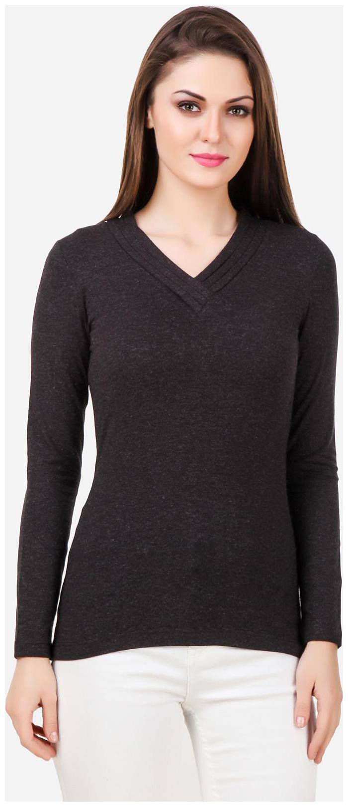 

Texco Viscose Lurex Charcoal Grey Pleated V Neck Top