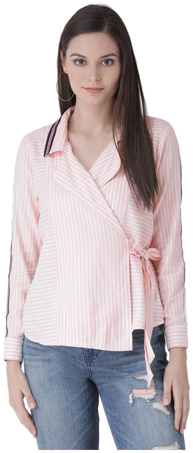 

Texco Women Pink White Striped Regular Fit Shirt