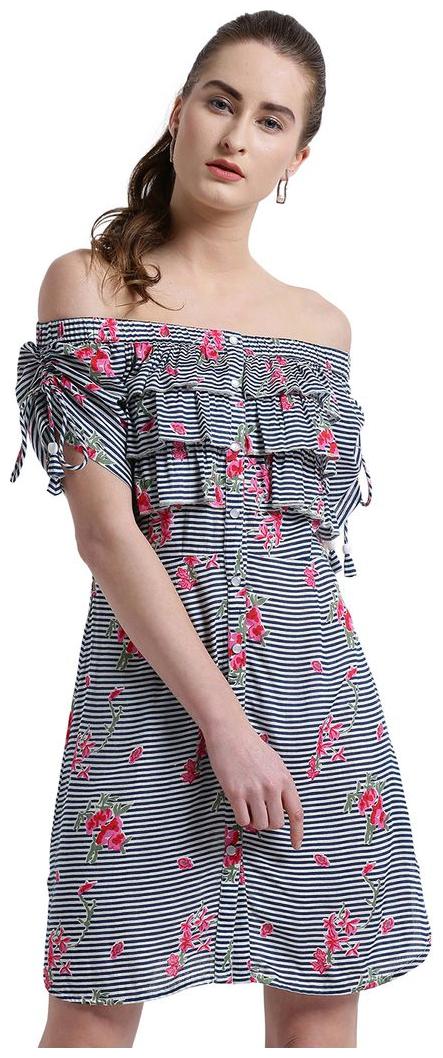 

Texco Blue Printed Fit flare dress