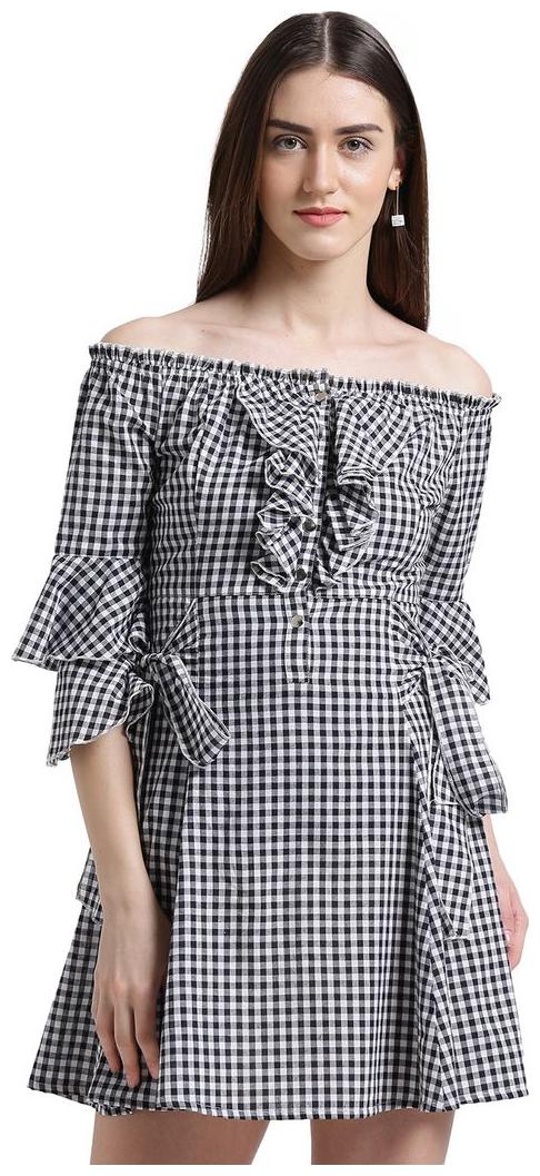 

Texco Grey Checked Fit flare dress