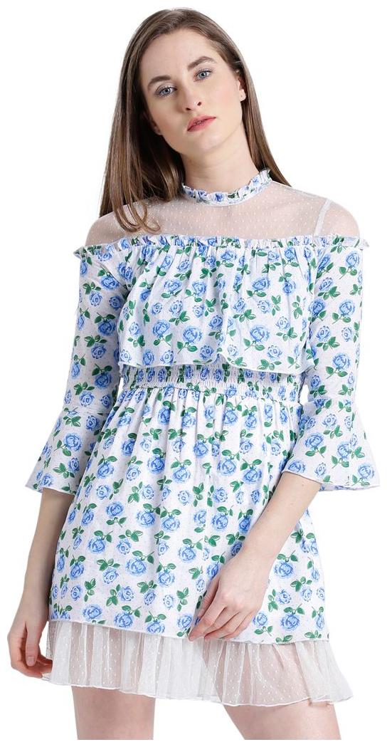 

Texco Blue Printed Fit flare dress