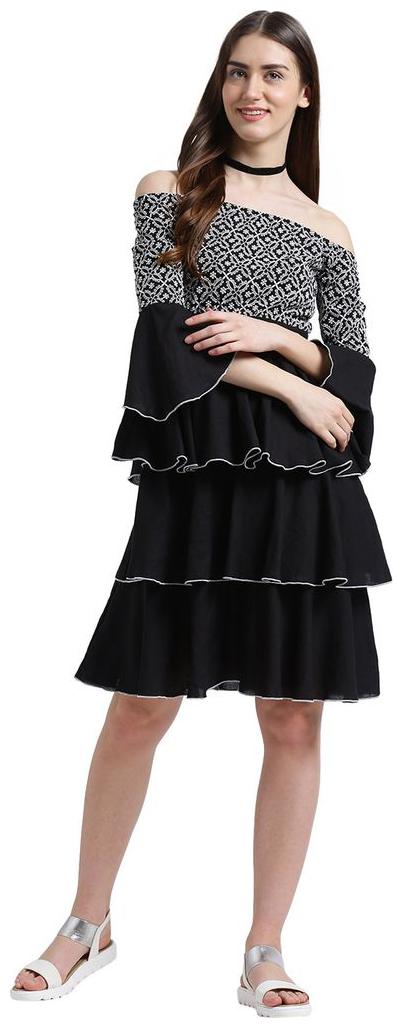 

Texco Black Embroidered A-line dress