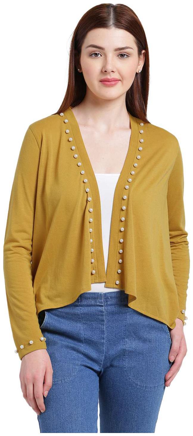 

Texco Women Mustered Open Front Embellished Shrug