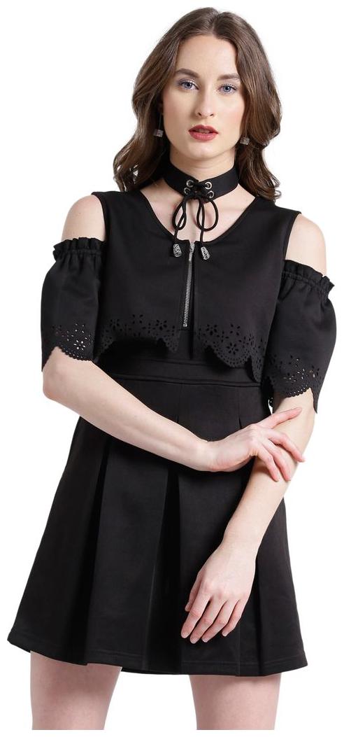 

Texco Black Printed Fit flare dress