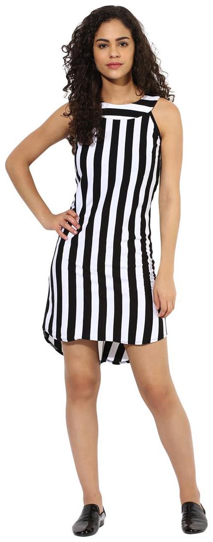 

Texco women s black white stripe high -low dress