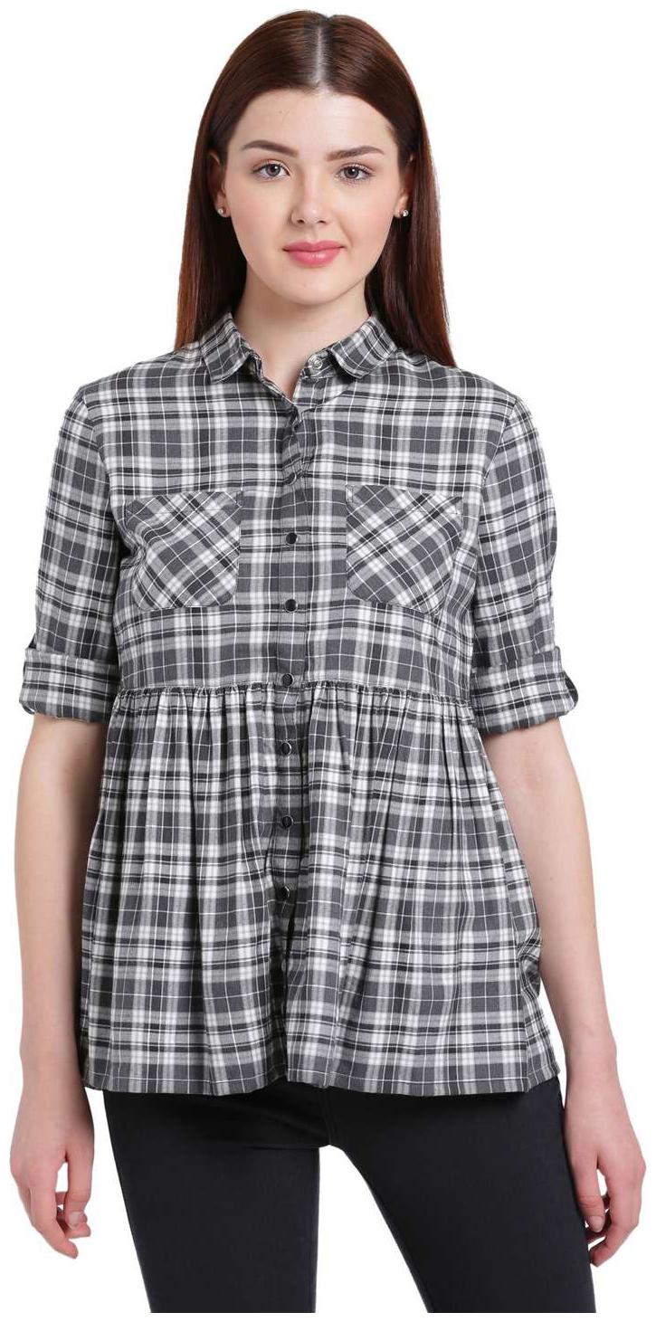 

Texco Women Grey Checked Regular Fit Shirt