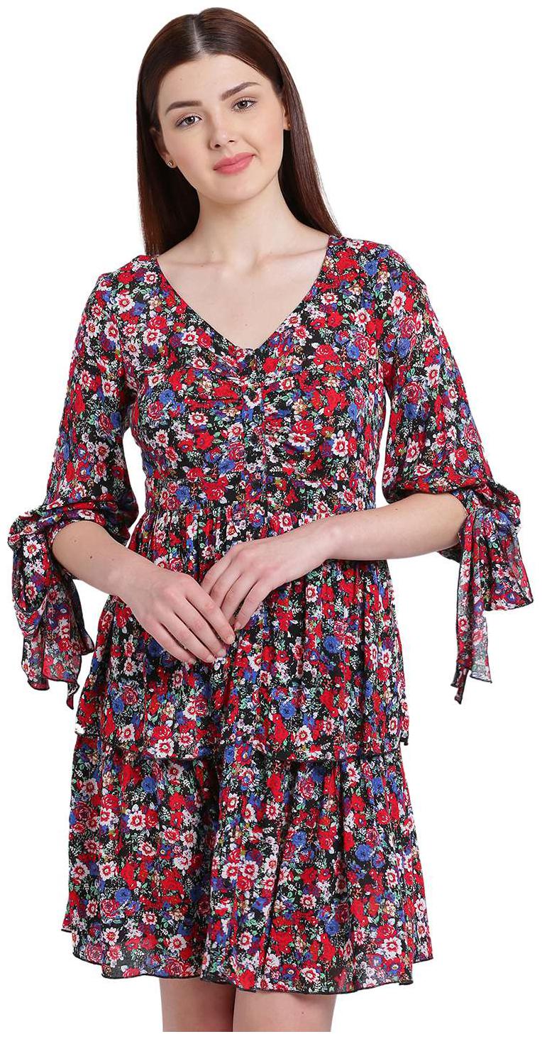 

Texco Red Printed A-line dress