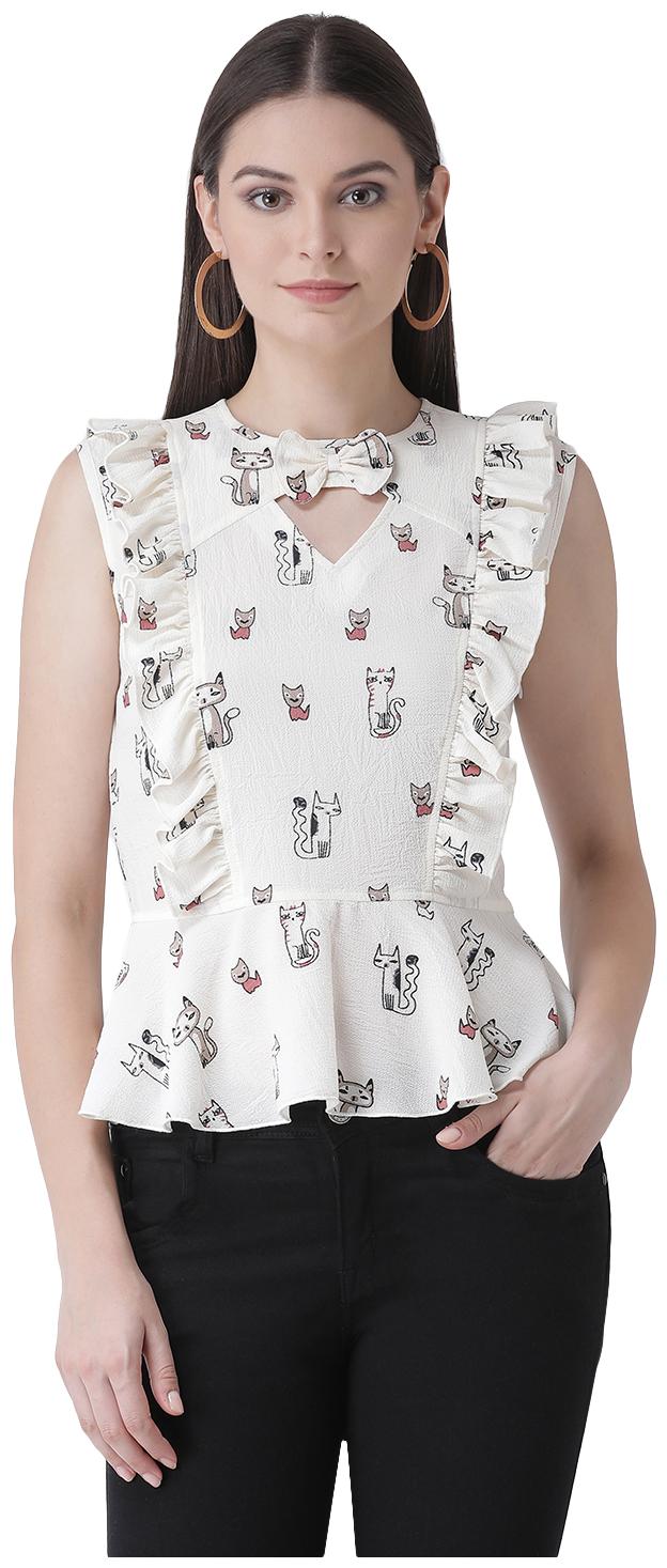 

Texco Women Printed Peplum top - White