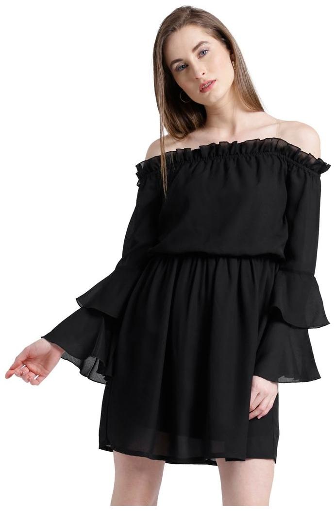 

Texco Black Printed A-line dress