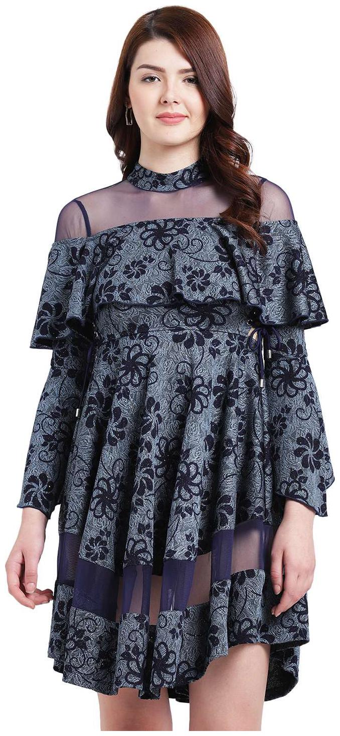 

Texco Women Navy and grey Polyester Above Knee Party Dress