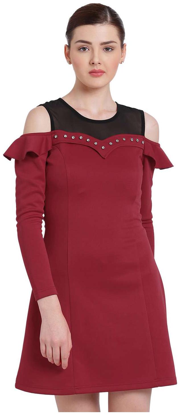 

Texco Maroon Printed A-line dress