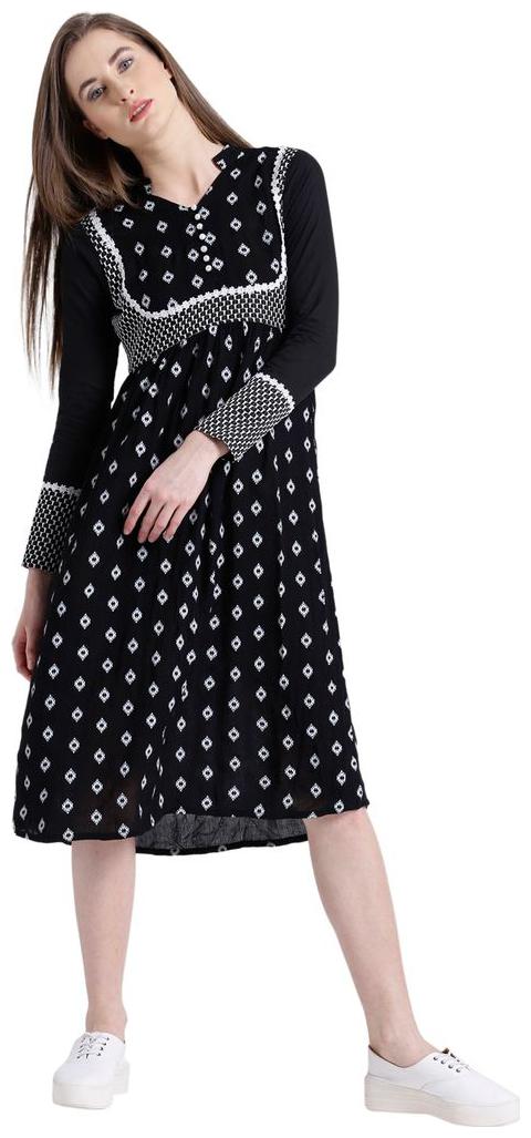 

Texco Black Printed A-line dress
