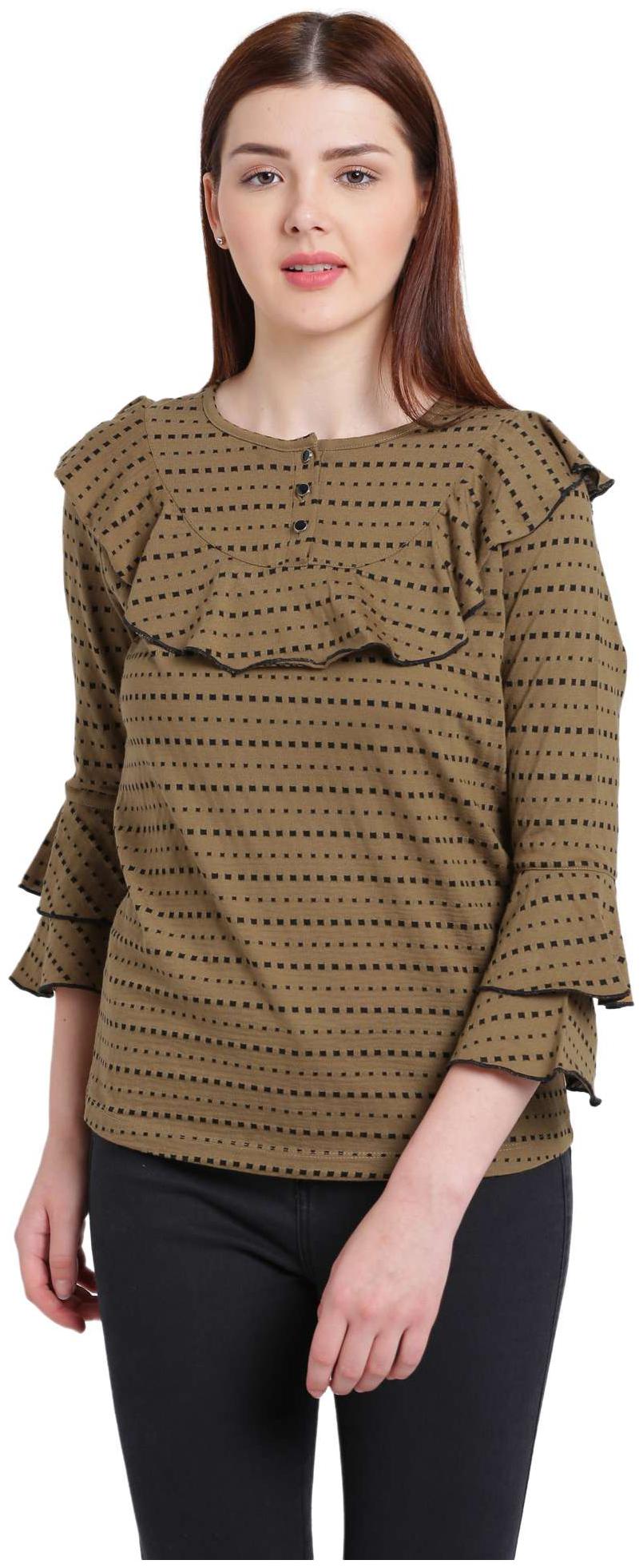 

Texco Women Khaki And black Round Neck Self Design Top
