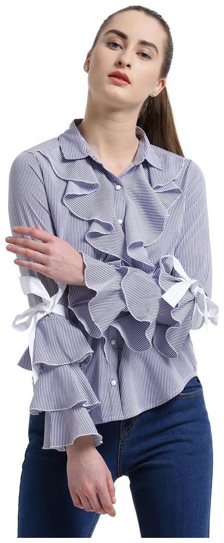 

Texco Women Blue Polka Dots Regular Fit Shirt