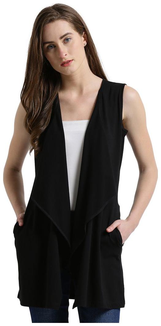 

Texco Women Black Waterfall Sleeveless Stylish Shrug