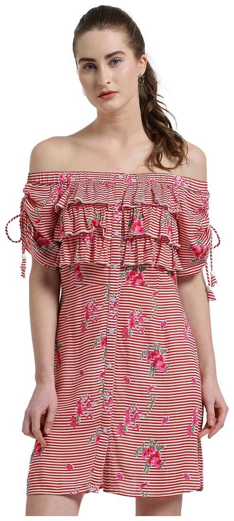 

Texco Red Printed Fit flare dress