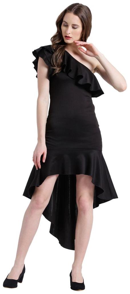 

Texco Black Solid Assymetric dress
