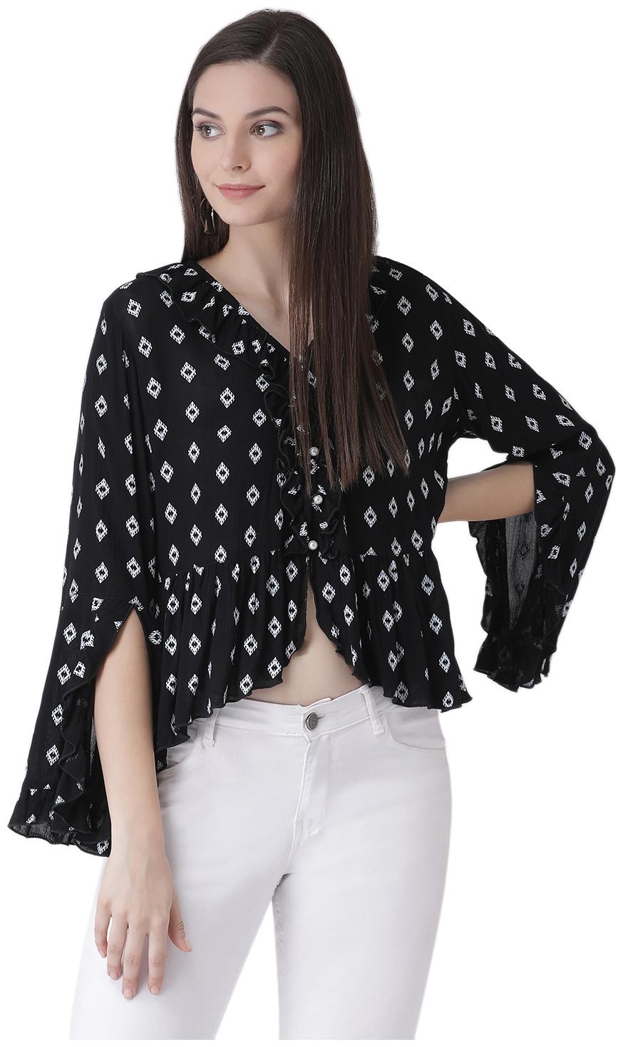 

Texco Women Printed Regular top - Black White