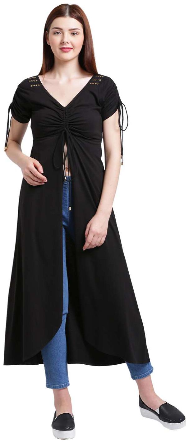 

Texco Women Black V Neck Embellished Top
