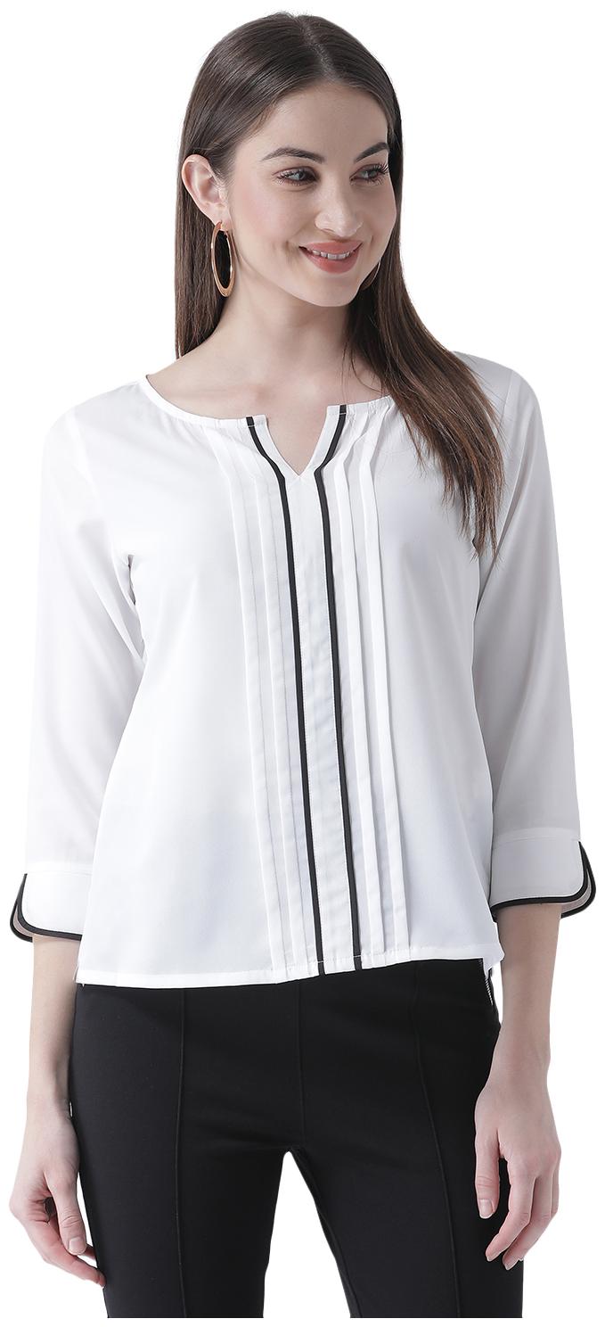 

Texco Women White Pleated Contrast Detailed Top