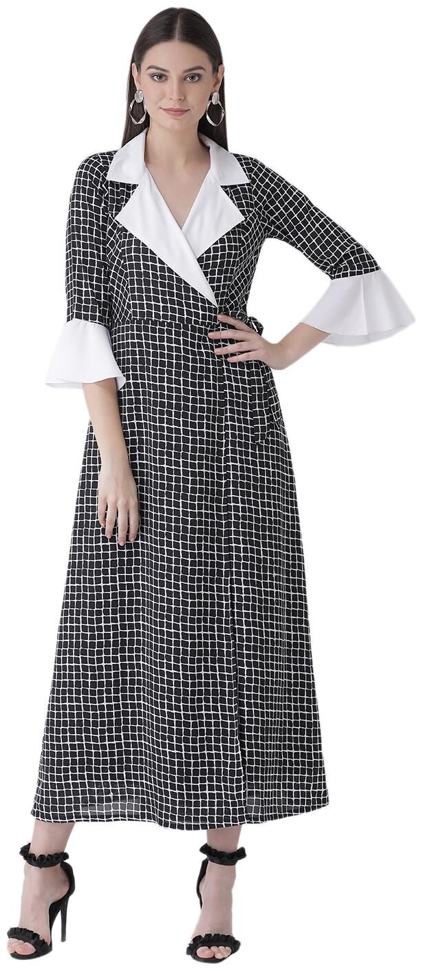 

Texco Black White Checked Wrap dress