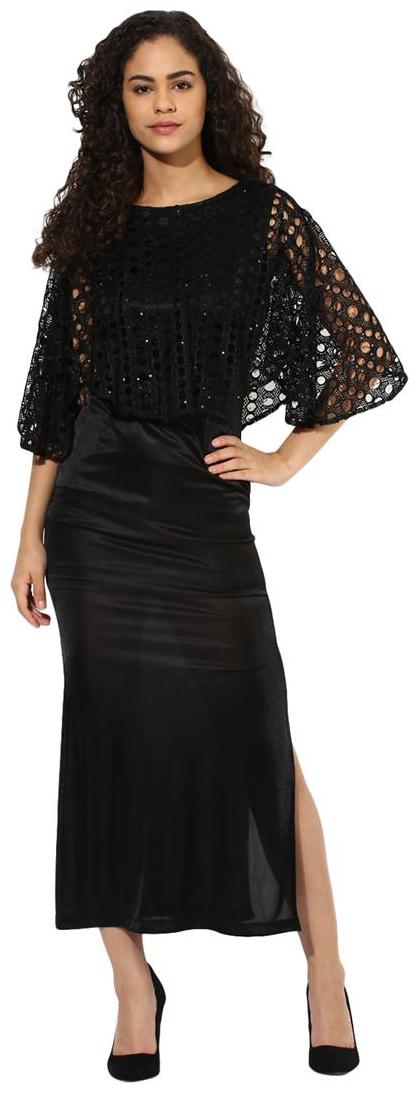 

Texco Black Solid Maxi dress