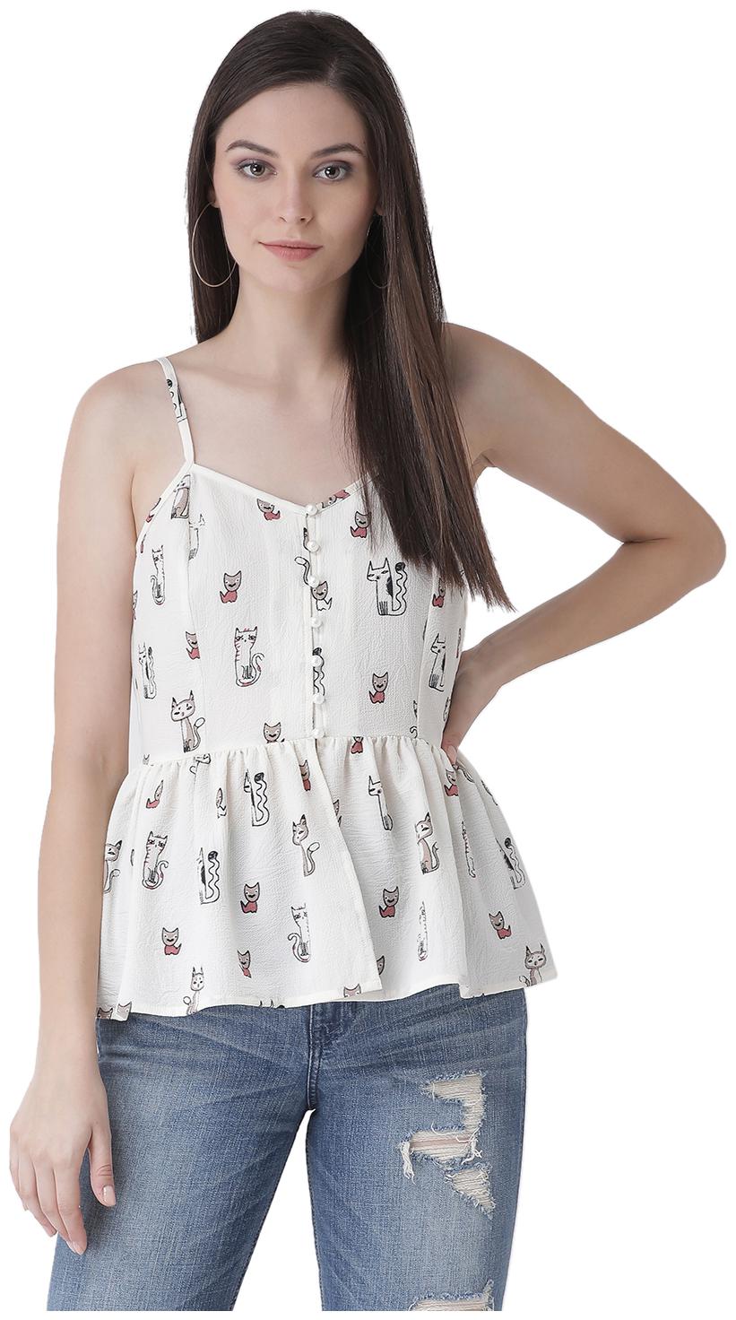 

Texco Women Printed Peplum top - White