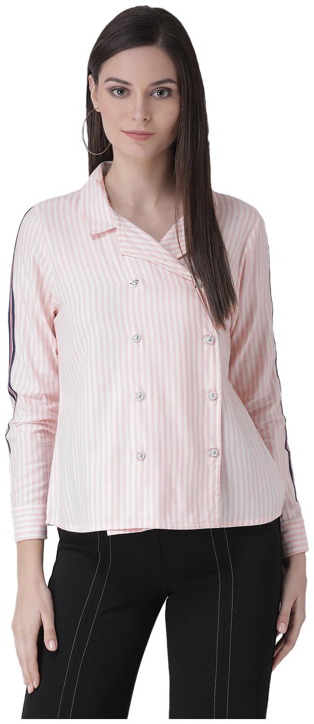 

Texco Women Pink White Striped Regular Fit Shirt