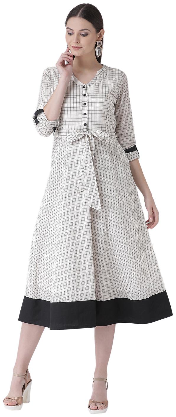 

Texco Beige Black Checked Fit flare dress
