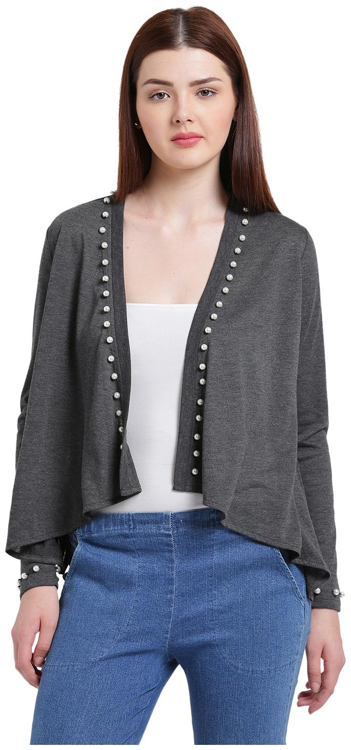 

Texco Women Charcoal Grey Open Front Embellished Shrug