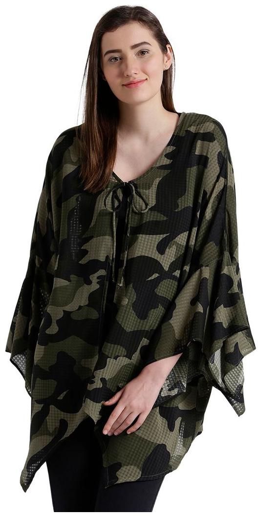

Texco Women Olive Black Camouflage Kimono Shrug