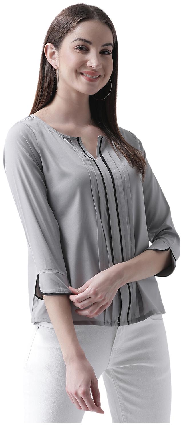 

Texco Women Grey Pleated Contrast Detailed Top