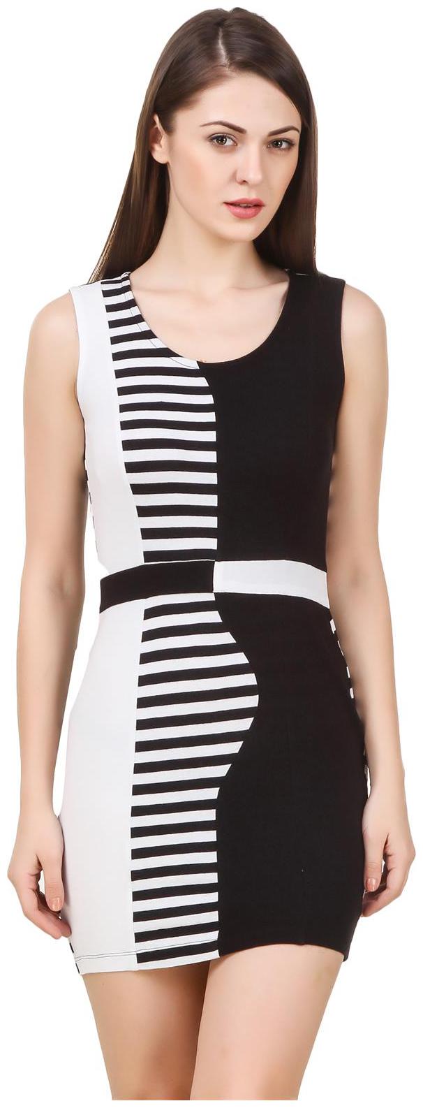

Texco women s black white striped body con party dress