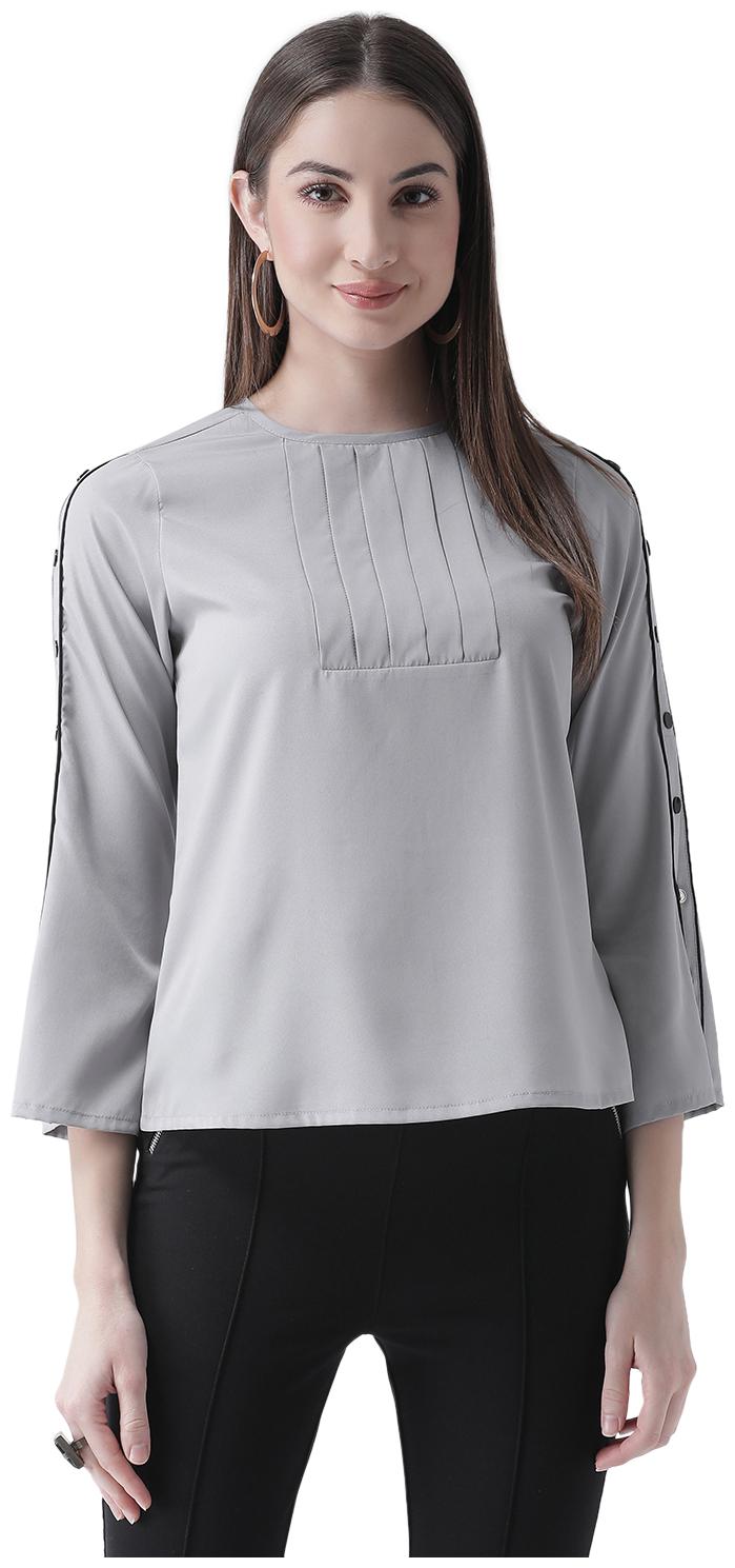 

Texco Women Grey Detailed Button Sleeves Top