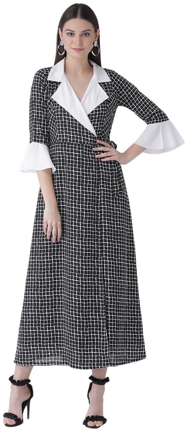 

Texco Black White Checked Wrap dress