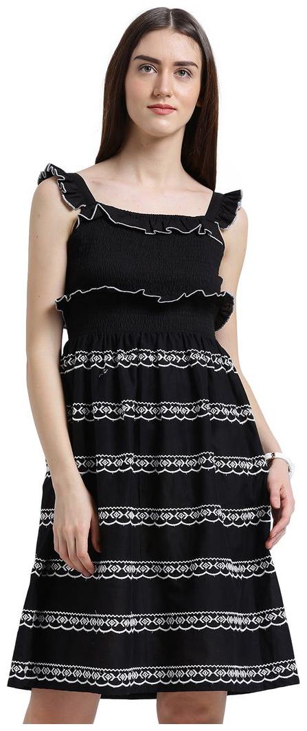 

Texco Black Striped Fit flare dress