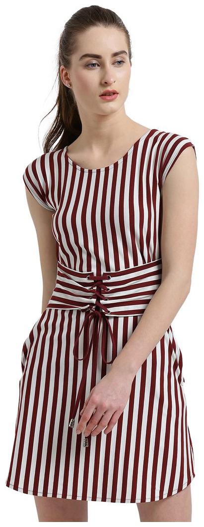 

Texco Maroon Striped A-line dress