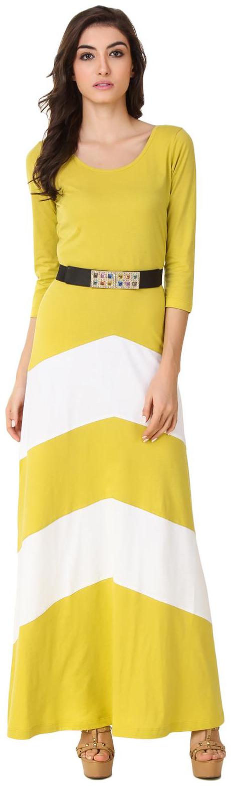 

Texco Yellow Chevron Style Party Dress With Belt