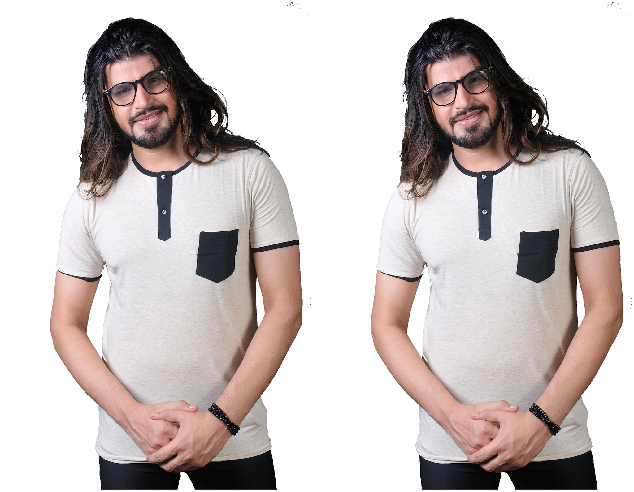 

THALASI Men Cream Regular fit Cotton Lycra Henley neck T-Shirt - Pack Of 2