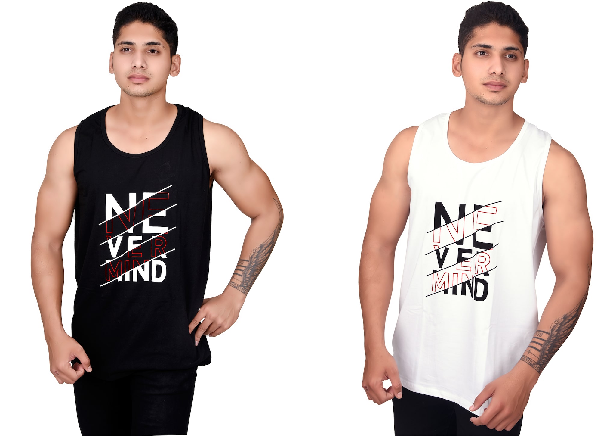 

THALASI Men White Black Regular fit Cotton Lycra Scoop neck T-Shirt - Pack Of 2