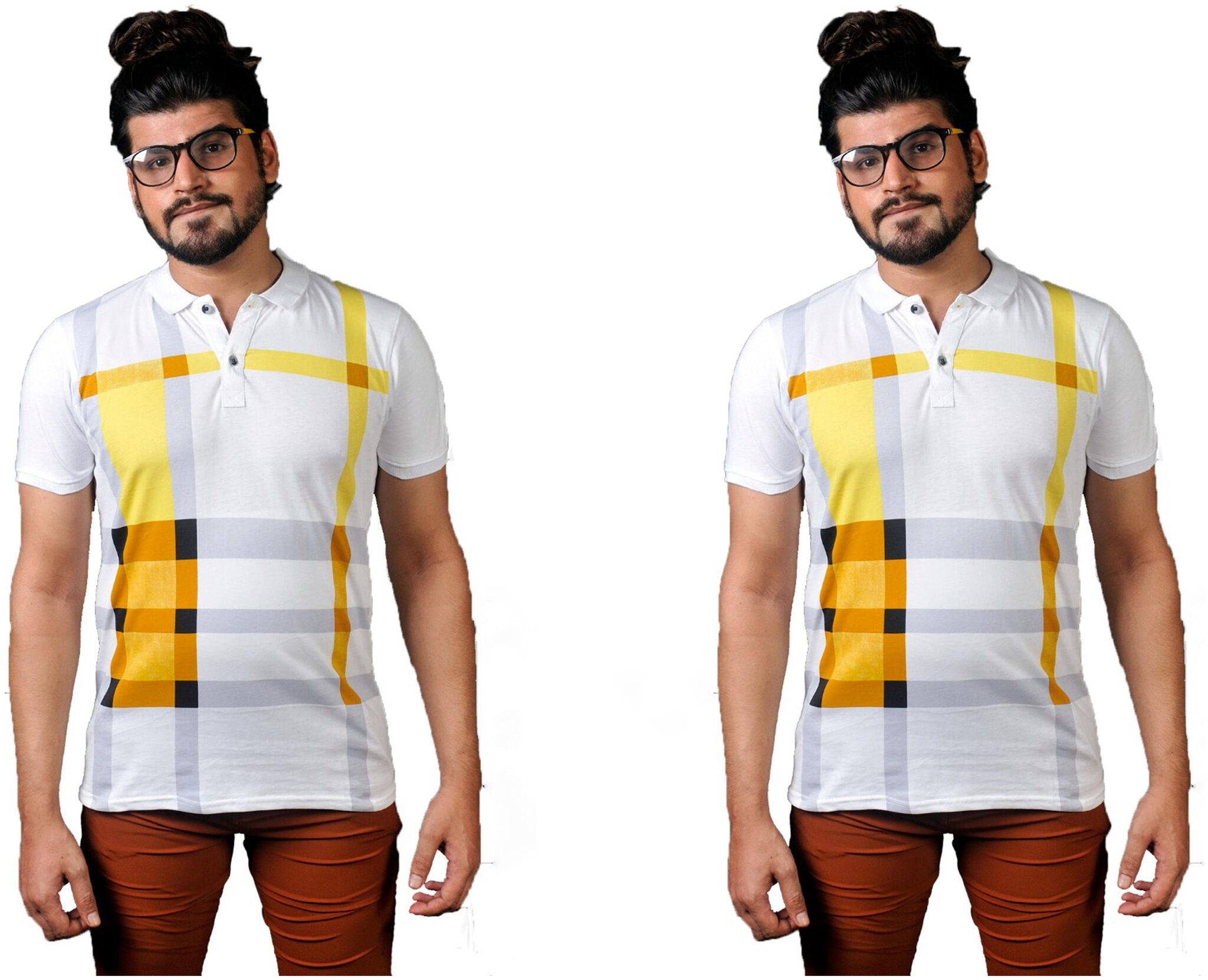 

THALASI Men Yellow White Regular fit Cotton Lycra Polo collar T-Shirt - Pack Of 2