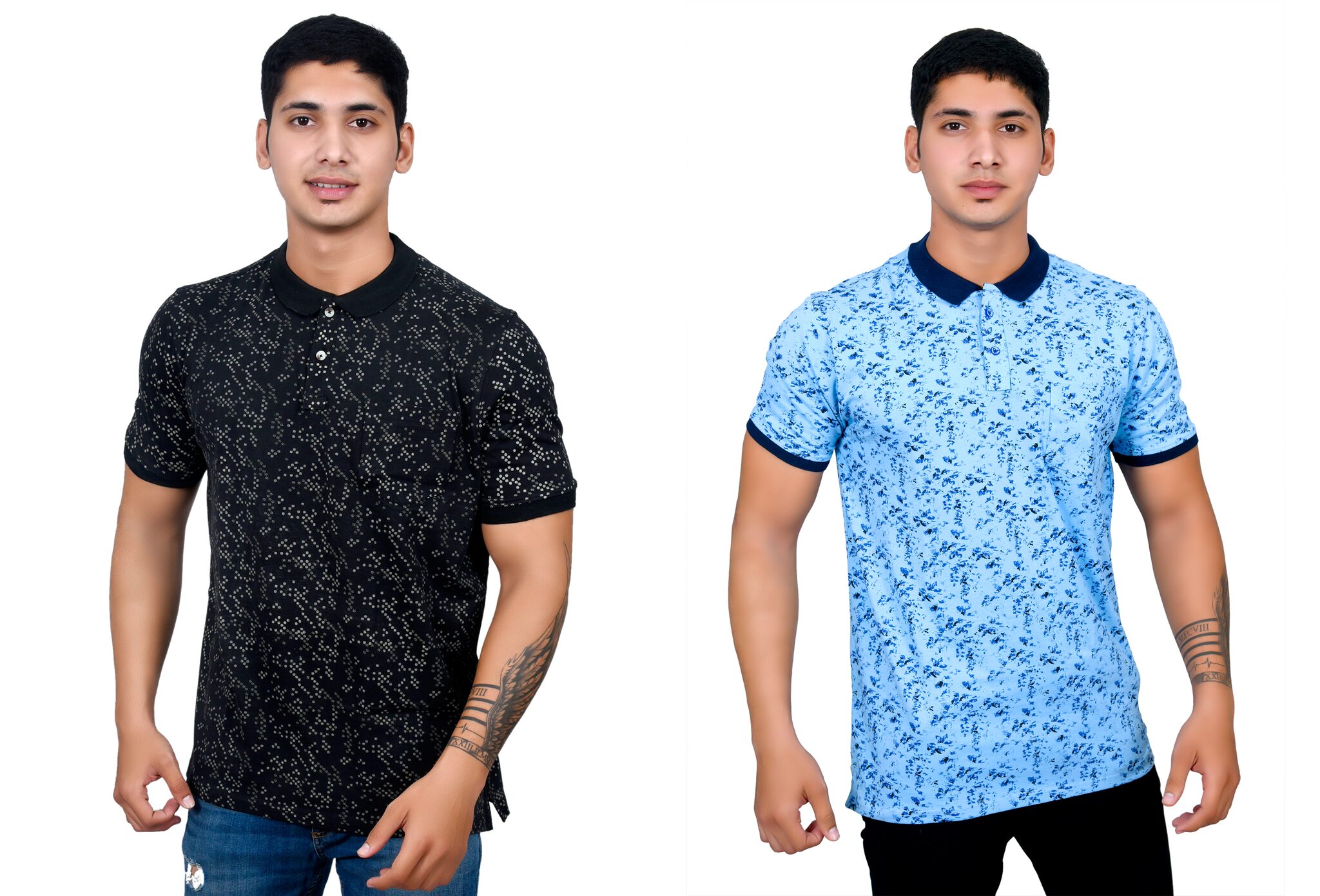 

THALASI Men Blue Black Regular fit Cotton Polo collar T-Shirt - Pack Of 2