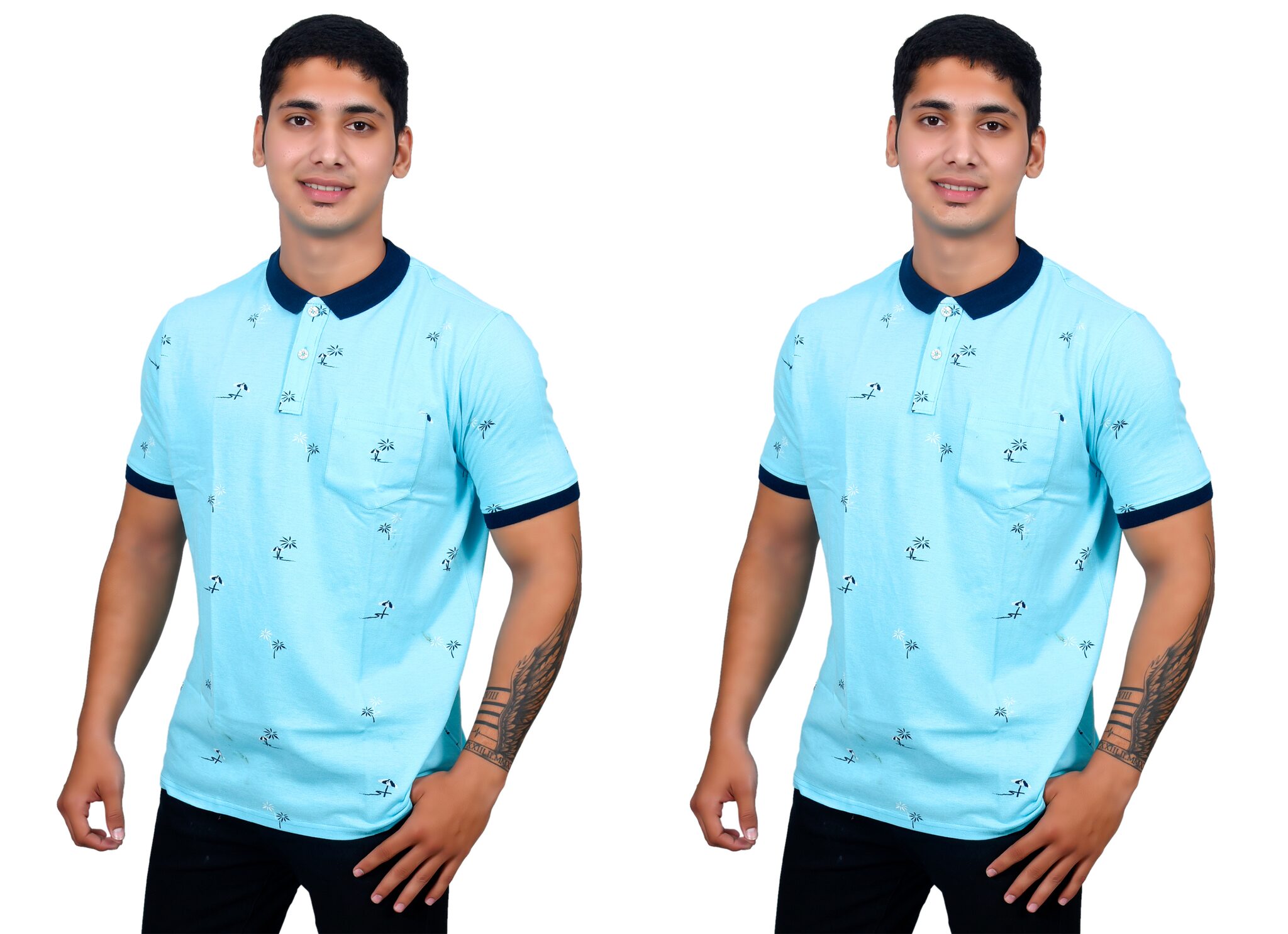 

THALASI Men Turquoise Regular fit Cotton Polo collar T-Shirt - Pack Of 2